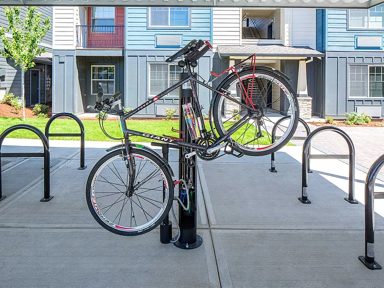 Covered bike parking with maintenance stations
