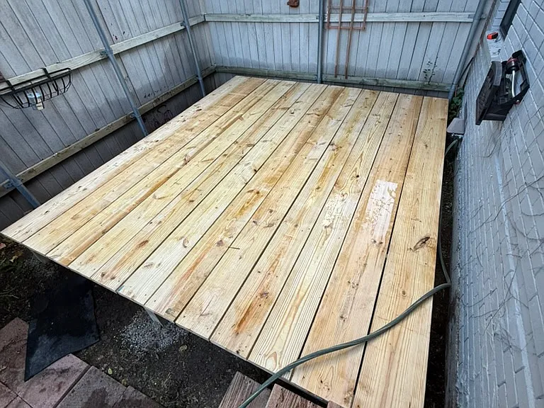 New patio installed. Painted blue.