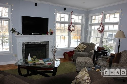 Family room, off kitchen, gas fireplace