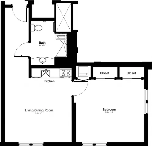 Floor plan 1 Bedroom 1B4 Accessible