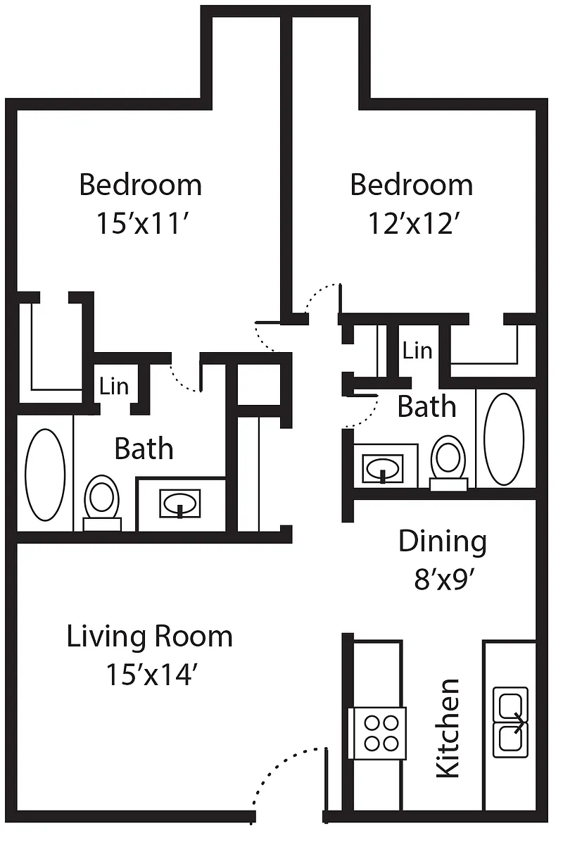 Floor plan The Villa: 2/2 (948) at South Shore