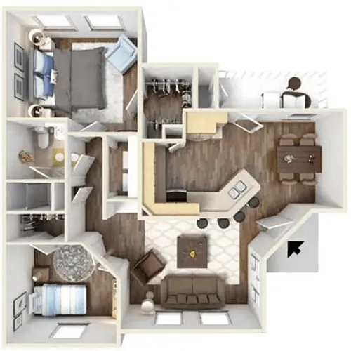 Floor plan A2 (1BD + Office)