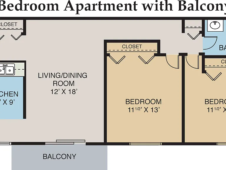 2 Bed w/ Balcony 2 Bed w/ Balcony