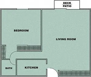 Floor plan 1 Bedroom/ 1 Bath w/ Patio or Balcony