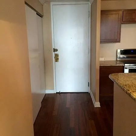 Hallway w/ hardwood floors & large pantry/closet