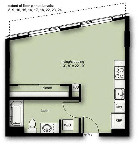 Floor plan Wave Studio 1 Bath A02