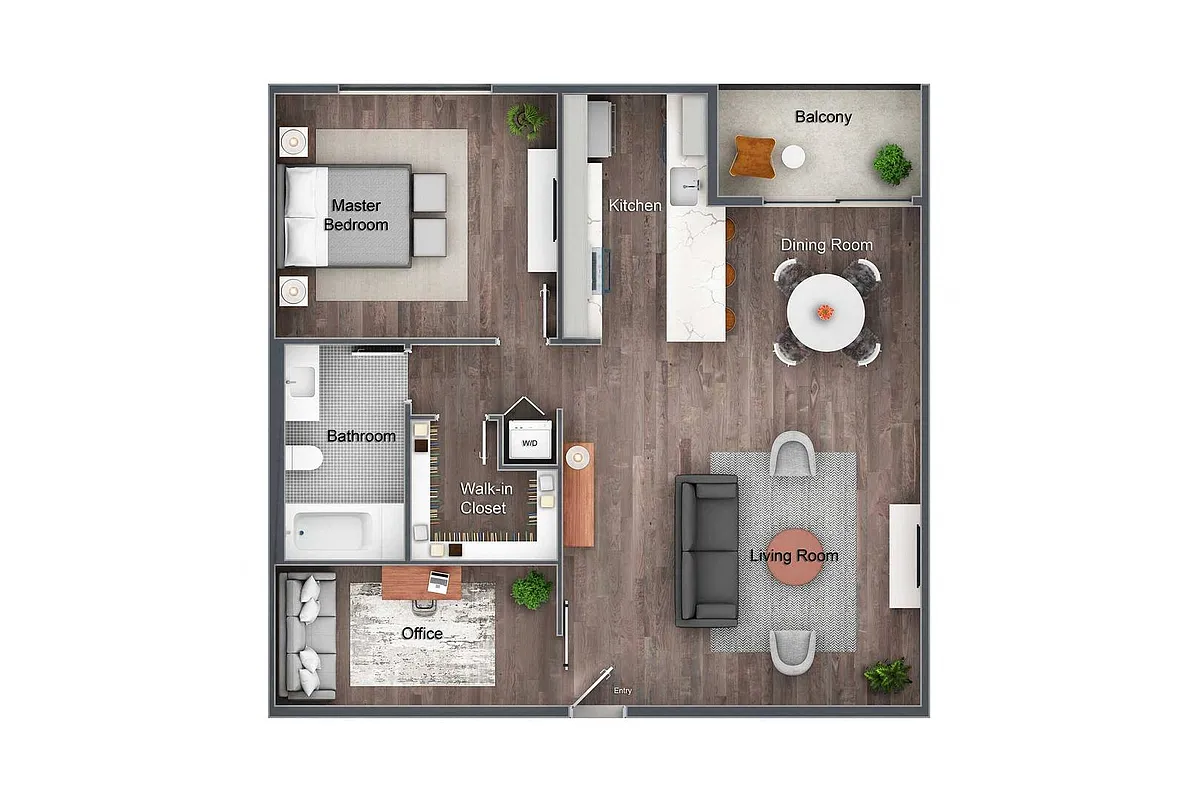 Floor plan 1 Bed 1 Bath - Office