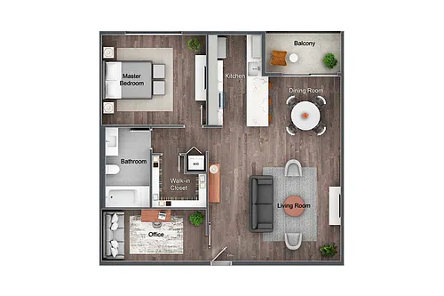 Floor plan 1 Bed 1 Bath - Office