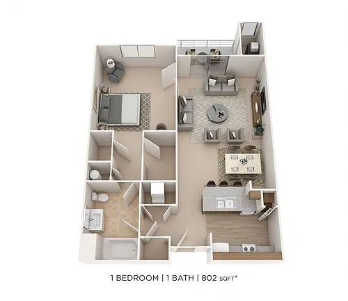 Floor plan One Bedroom- 802 sqft