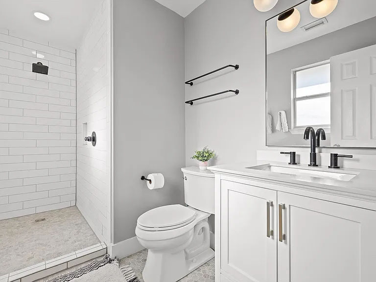 Newly renovated master suite bathroom.