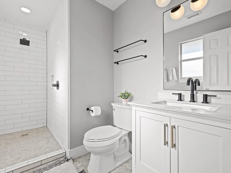 Newly renovated master suite bathroom.