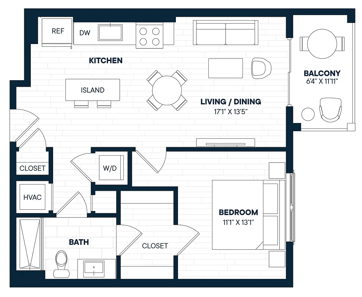 Floor plan 1 Bed 1 Bath-A6
