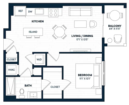 Floor plan 1 Bed 1 Bath-A6