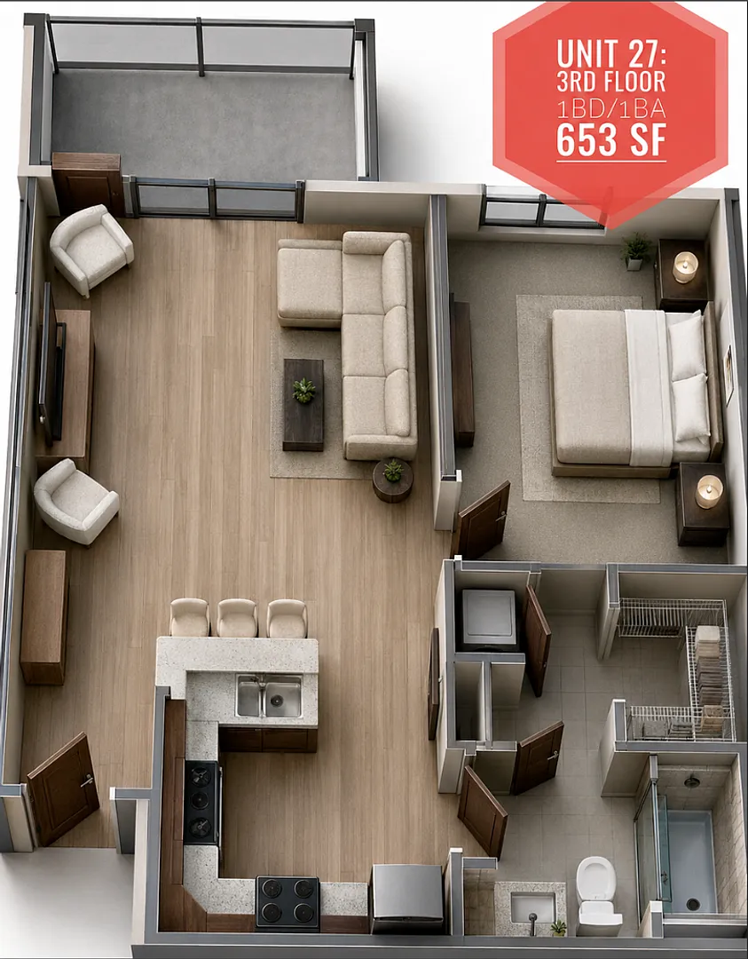 1 BD 1 BA 3rd Floor — Photo 3