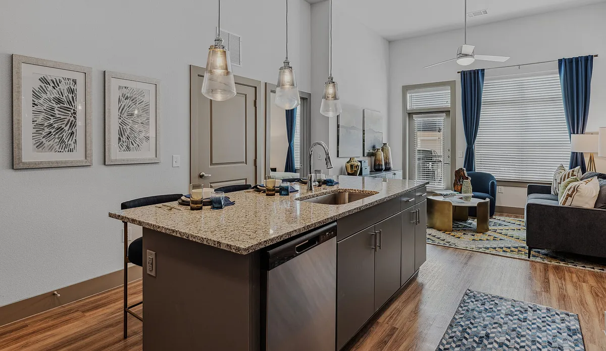 Kitchen Island with Dark Brown Cabinets - Hudson Oaks