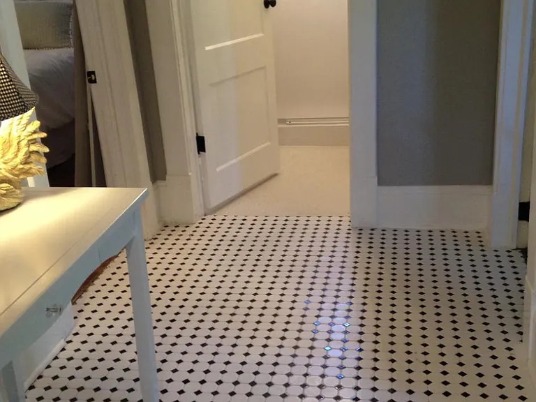 back bonus office space with new flooring leading to master and hall full bathroom