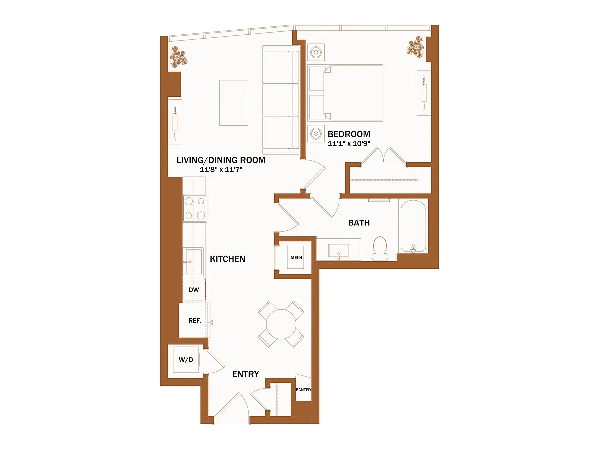 Floor plan B7 - 1 Bed | 1 Bath