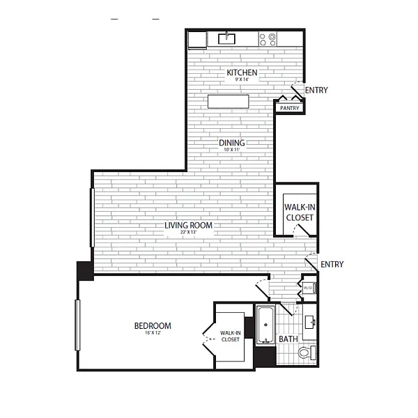 Floor plan 1 Bedroom, 1 Bath 916 SF A6G