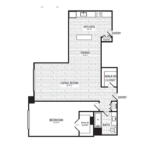 Floor plan 1 Bedroom, 1 Bath 916 SF A6G