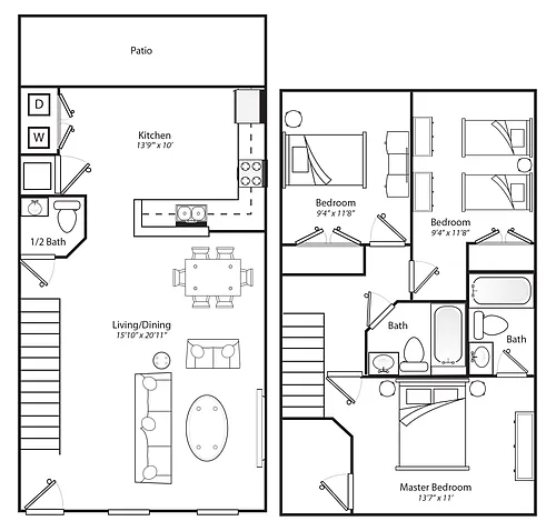 Floor plan 3 Bedroom 2.5 Bath MKT