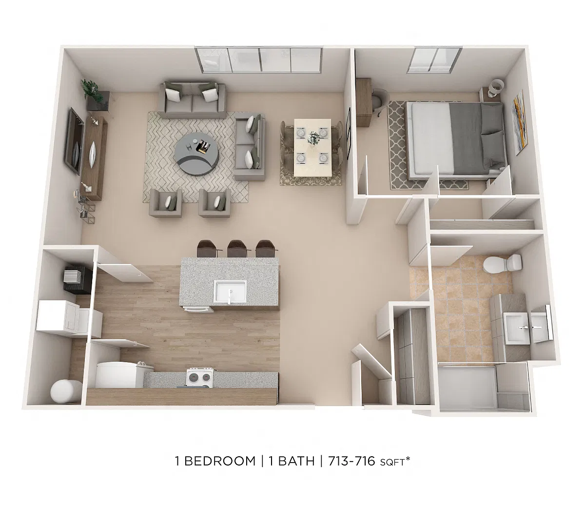 Floor plan One Bedroom- 713 sqft