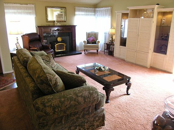 Living room with custom fireplace