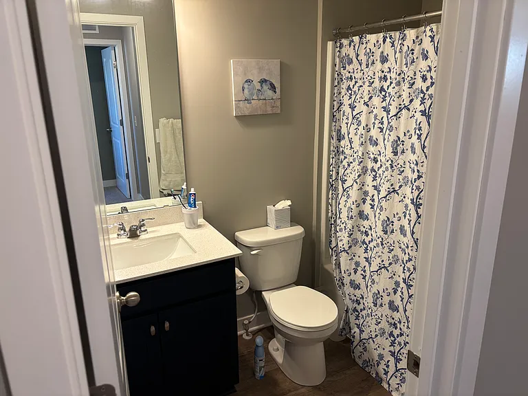 Upper level full bathroom (tub+shower) shared by 2nd and 3rd bedrooms. Main bedroom has private bathroom.