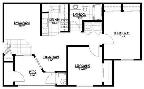 Floor plan 2 Bedroom 1 Bath