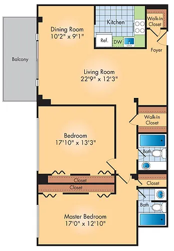 Floor plan 2 Bedroom 2 Bath A
