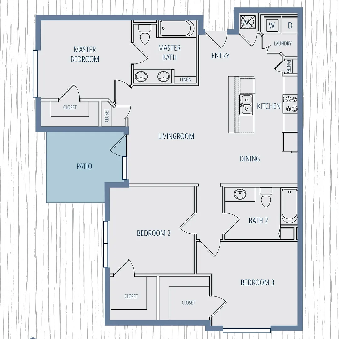 Floor plan Blanc - 3 Bedroom|2 Bath