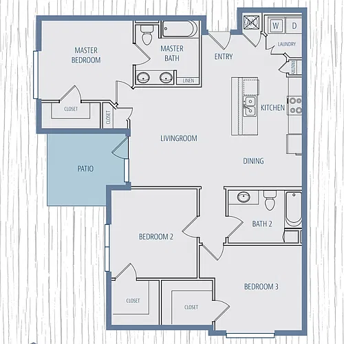 Floor plan Blanc - 3 Bedroom|2 Bath
