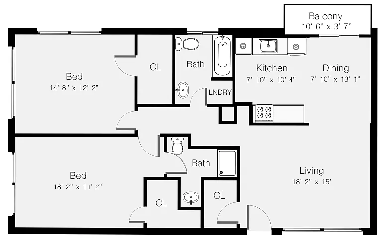 Floor plan 2 Bedroom 2 Bath