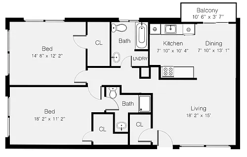Floor plan 2 Bedroom 2 Bath