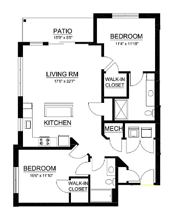 Floor plan B2 - 2 Bed 2 Bath