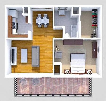 Floor plan A1 1 Bedroom 1 Bath Garden