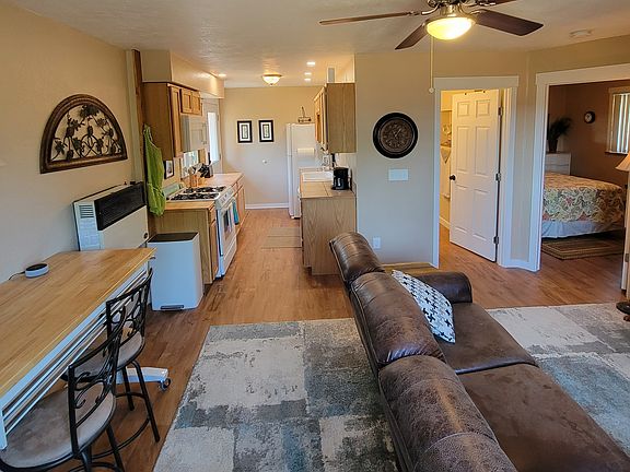 Looking from the living room to the kitchen.