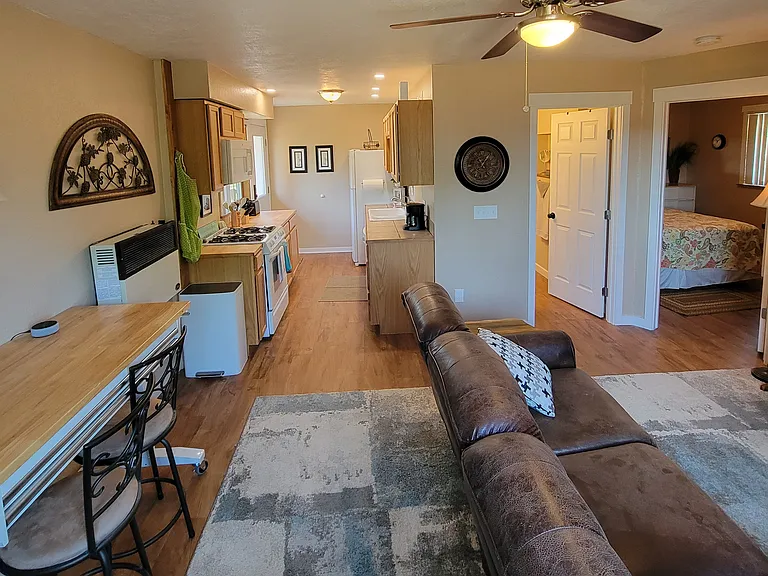 Looking from the living room to the kitchen.