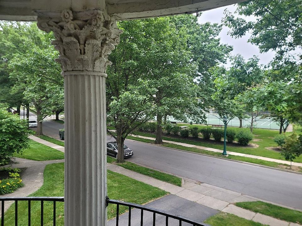 From the front porch.
Public tennis courts across the street.