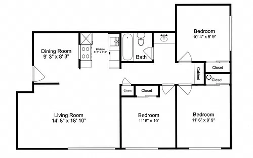 Floor plan Three Bedroom One Bath