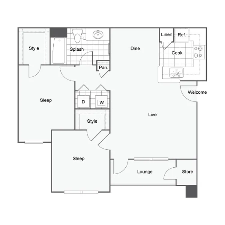 Floor plan 2 Bed 1 Bath A