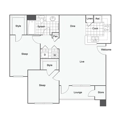 Floor plan 2 Bed 1 Bath A