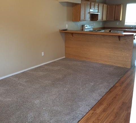 View from living room into kitchen