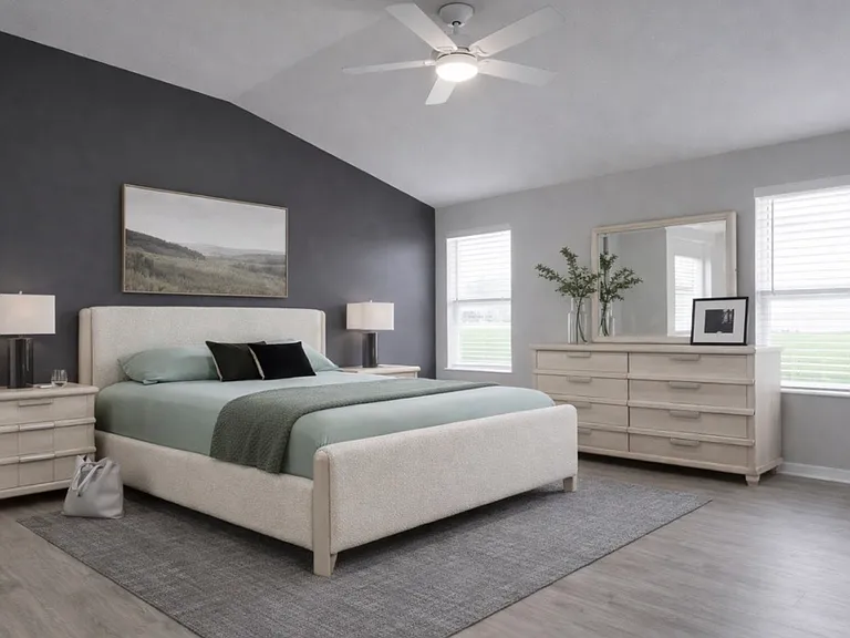Main Bedroom virtually staged to show potential layout and design. Furniture and decor shown are for visualization purposes.