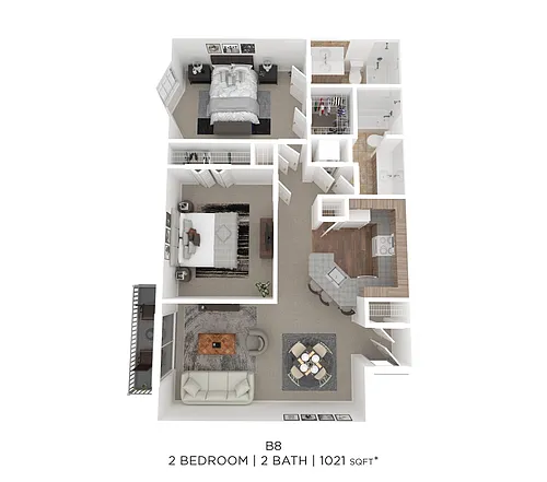 Floor plan Two Bed Two Bath 1021 Sqft