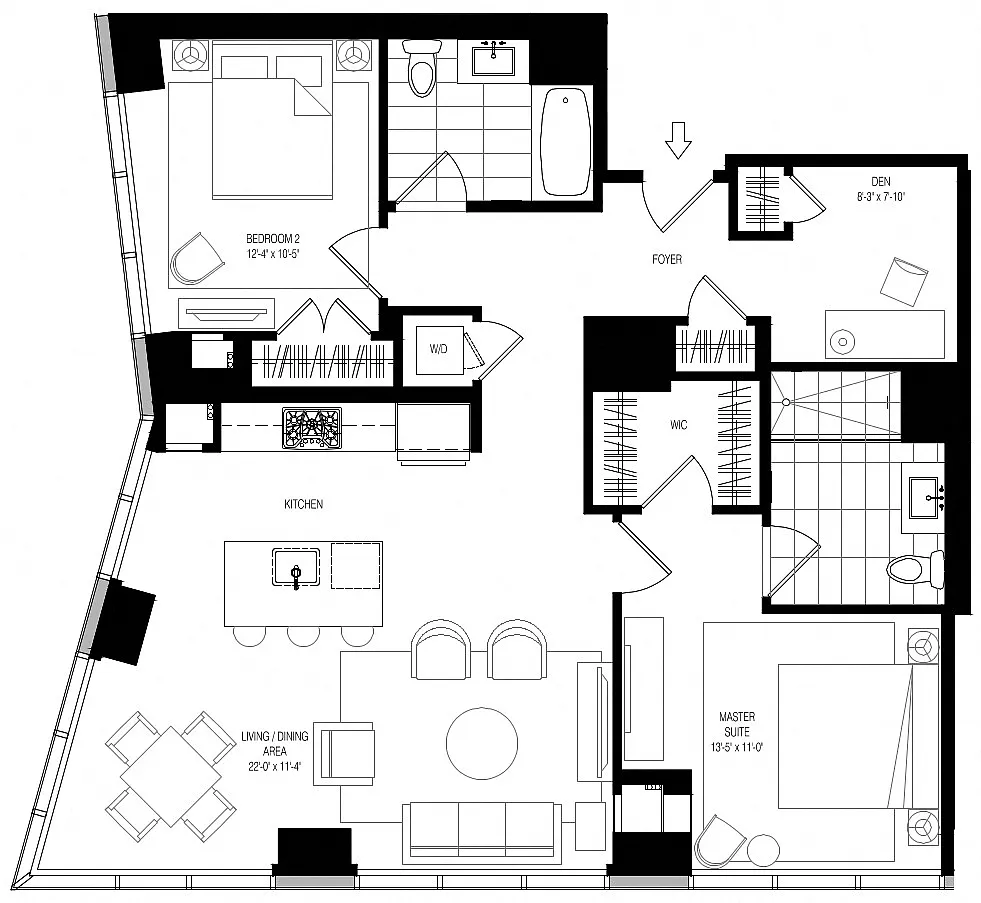 Floor plan 800 Park 2 Bed/2 Bath Den-B2