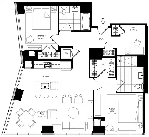Floor plan 800 Park 2 Bed/2 Bath Den-B2