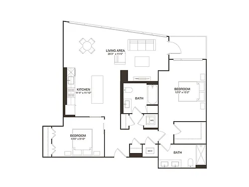 Floor plan 2 Bed - 2 Bath | B16