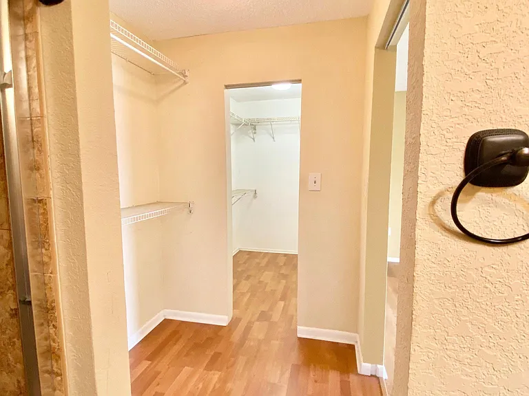 Master bedroom walk-in closet and storage area