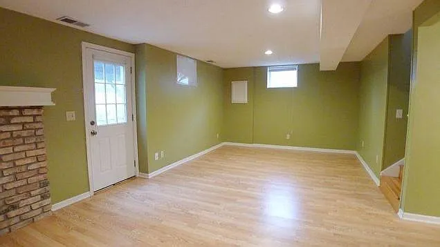 Great family room downstairs with fireplace