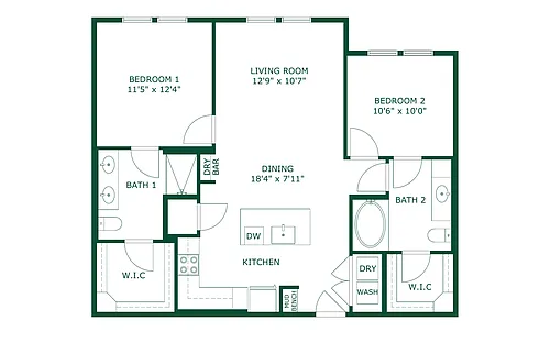 Floor plan 2 Bedroom 2 Bath